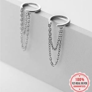 925 Sterling Silver Double Chain Clip On Ear Cuff